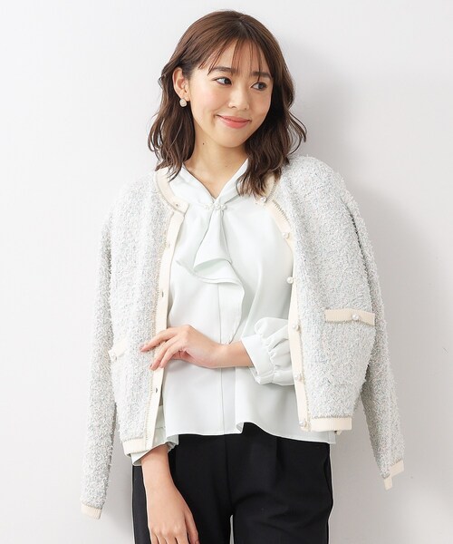 index（インデックス）の「◆ファンシーツイードカーディガン/パール調ボタン【洗える】（カーディガン/ボレロ・レディース・グレー系3/ブルー系8/ライトイエロー系4・40/38/42/36）」の3枚目の写真