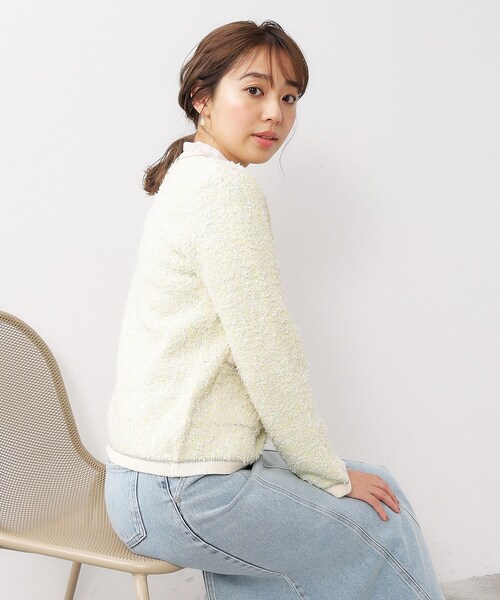 index（インデックス）の「◆ファンシーツイードカーディガン/パール調ボタン【洗える】（カーディガン/ボレロ・レディース・グレー系3/ブルー系8/ライトイエロー系4・40/38/42/36）」の13枚目の写真