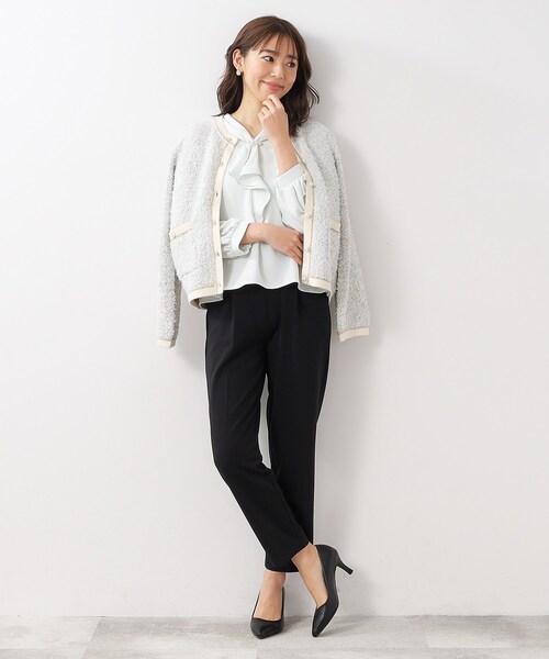 index（インデックス）の「◆ファンシーツイードカーディガン/パール調ボタン【洗える】（カーディガン/ボレロ・レディース・グレー系3/ブルー系8/ライトイエロー系4・40/38/42/36）」の6枚目の写真