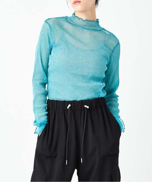 ANAP（アナップ）の「ラメシアー ハイネック トップス 長袖（Tシャツ/カットソー・レディース・ホワイト/ベージュ/グレー/ターコイズブルー/ブラック・FREE）」の5枚目の写真