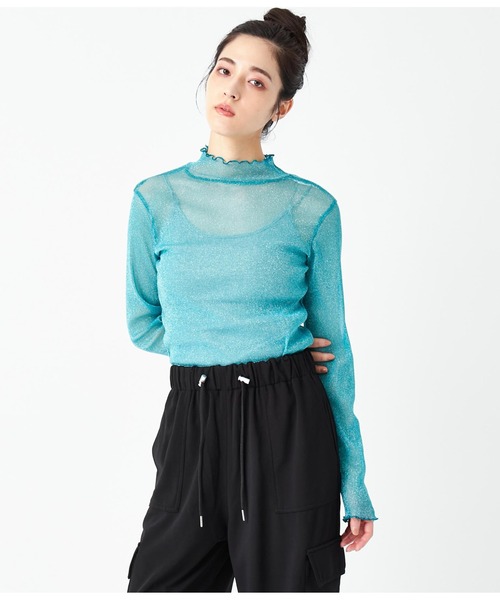 ANAP（アナップ）の「ラメシアー ハイネック トップス 長袖（Tシャツ/カットソー・レディース・ホワイト/ベージュ/グレー/ターコイズブルー/ブラック・FREE）」の20枚目の写真