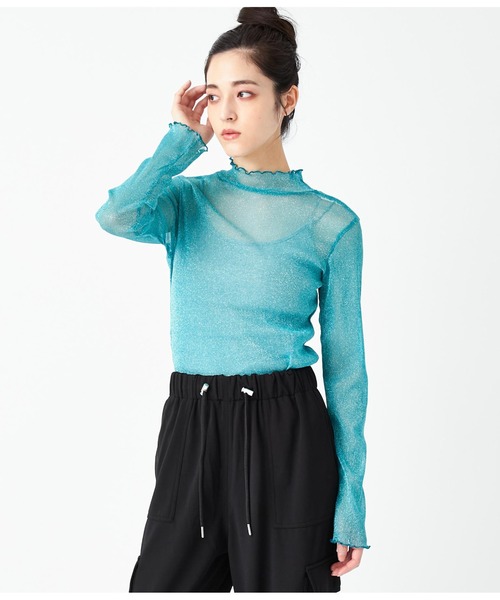 ANAP（アナップ）の「ラメシアー ハイネック トップス 長袖（Tシャツ/カットソー・レディース・ホワイト/ベージュ/グレー/ターコイズブルー/ブラック・FREE）」の21枚目の写真