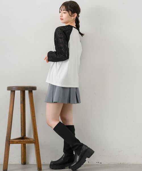 RETRO GIRL(レトロガール)の「袖レースラグランロンTEE(Tシャツ/カットソー・レディース・ライトグレー/ダークブルー/オフホワイト・FREE)」の16枚目の写真