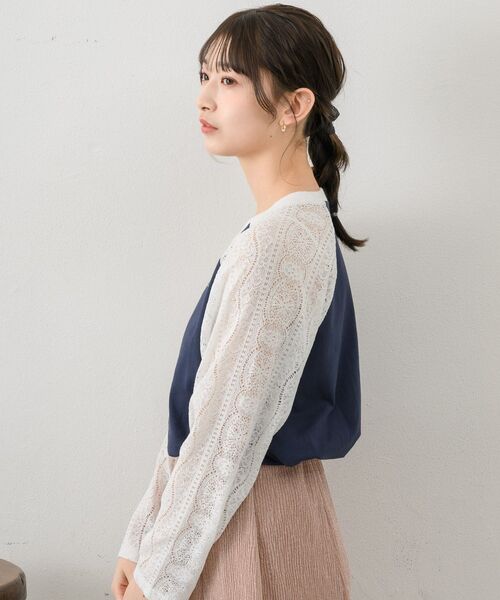 RETRO GIRL(レトロガール)の「袖レースラグランロンTEE(Tシャツ/カットソー・レディース・ライトグレー/ダークブルー/オフホワイト・FREE)」の7枚目の写真