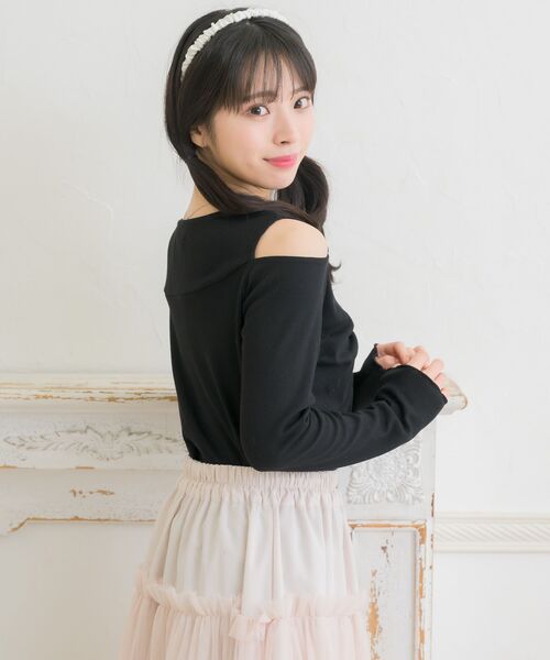 ems excite(エムズエキサイト)の「肩開きリボンテレコCT(Tシャツ/カットソー・レディース・ブラック/ナチュラル/ブルー・FREE)」の15枚目の写真