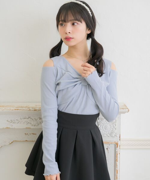 ems excite(エムズエキサイト)の「肩開きリボンテレコCT(Tシャツ/カットソー・レディース・ブラック/ナチュラル/ブルー・FREE)」の20枚目の写真