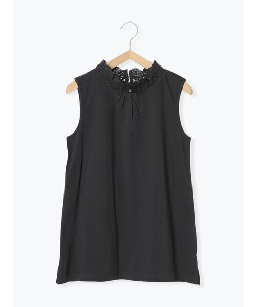 Samansa Mos2（サマンサ モスモス）の「襟チュールレーススタンドネックノースリ（Tシャツ/カットソー・レディース・チャコールグレー/オフホワイト/キナリ・F）」の4枚目の写真