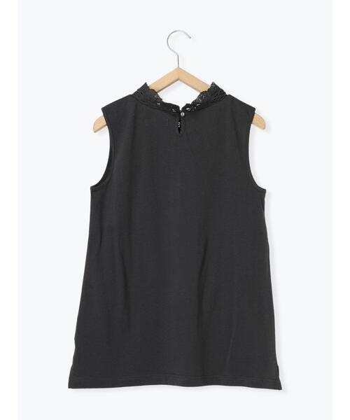 Samansa Mos2（サマンサ モスモス）の「襟チュールレーススタンドネックノースリ（Tシャツ/カットソー・レディース・チャコールグレー/オフホワイト/キナリ・F）」の5枚目の写真