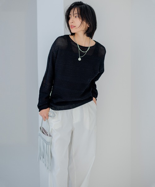 23区 S(ニジュウサンクチイサイサイズ)の「【洗える】レーシーコットンコード ニット(ニット/セーター・レディース・ブラック系/ホワイト系/ベージュ系・32)」の6枚目の写真