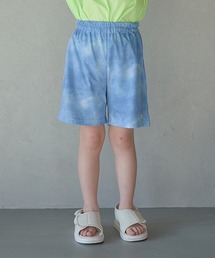 【接触冷感】ムラ染め風総柄プリント4分丈パンツ