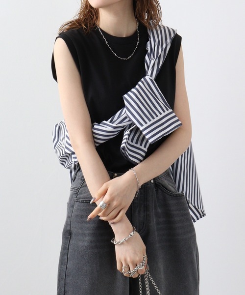 JEMORGAN（ジェーイーモーガン）の「JEMORGAN 天竺 刺繍入りノースリーブ（タンクトップ・レディース・ブラック/チャコール/ベージュ/ホワイト・F）」の2枚目の写真