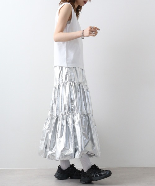 JEMORGAN（ジェーイーモーガン）の「JEMORGAN 天竺 刺繍入りノースリーブ（タンクトップ・レディース・ブラック/チャコール/ベージュ/ホワイト・F）」の9枚目の写真