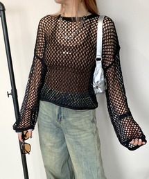 透かし編みニットトップス