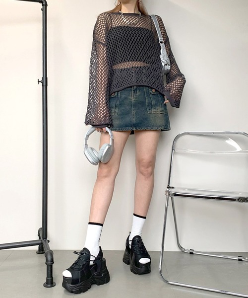 non-hedge(ノンヘッジ)の「透かし編みニットトップス(ニット/セーター・レディース・ブラウン/オフホワイト/チャコールグレー/ブラック・FREE)」の5枚目の写真