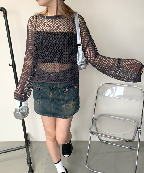 non-hedge(ノンヘッジ)の「透かし編みニットトップス(ニット/セーター・レディース・ブラウン/オフホワイト/チャコールグレー/ブラック・FREE)」の7枚目の写真