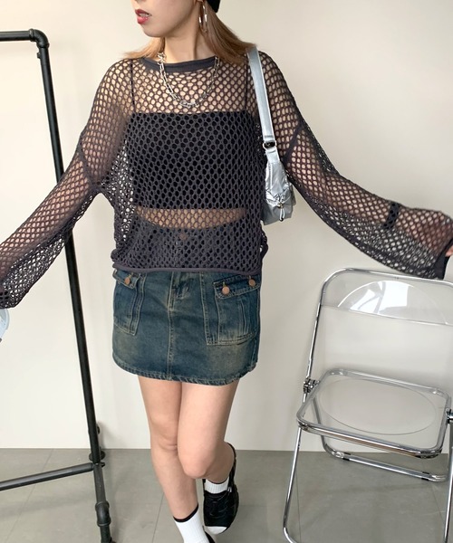 non-hedge(ノンヘッジ)の「透かし編みニットトップス(ニット/セーター・レディース・ブラウン/オフホワイト/チャコールグレー/ブラック・FREE)」の9枚目の写真
