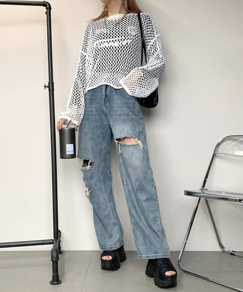 non-hedge(ノンヘッジ)の「透かし編みニットトップス(ニット/セーター・レディース・ブラウン/オフホワイト/チャコールグレー/ブラック・FREE)」の10枚目の写真