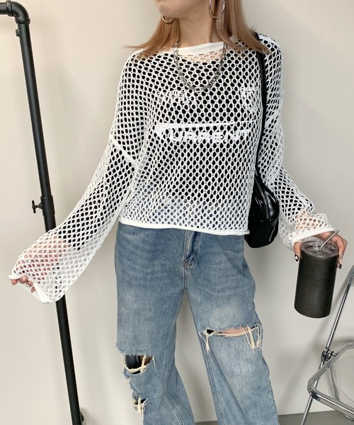 non-hedge(ノンヘッジ)の「透かし編みニットトップス(ニット/セーター・レディース・ブラウン/オフホワイト/チャコールグレー/ブラック・FREE)」の12枚目の写真