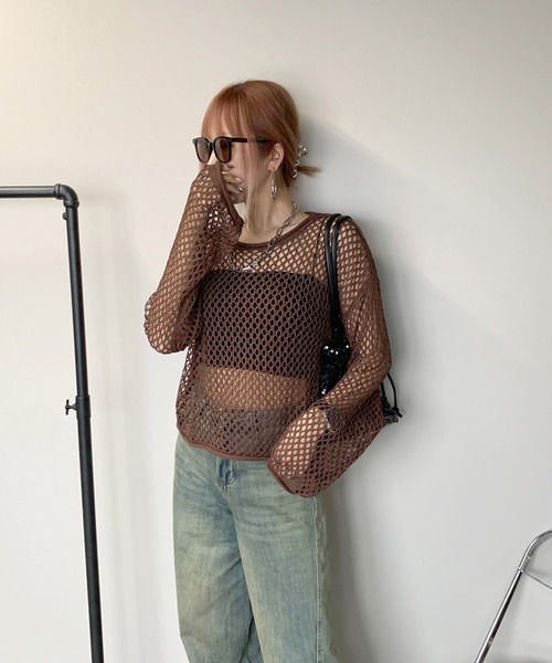 non-hedge(ノンヘッジ)の「透かし編みニットトップス(ニット/セーター・レディース・ブラウン/オフホワイト/チャコールグレー/ブラック・FREE)」の13枚目の写真