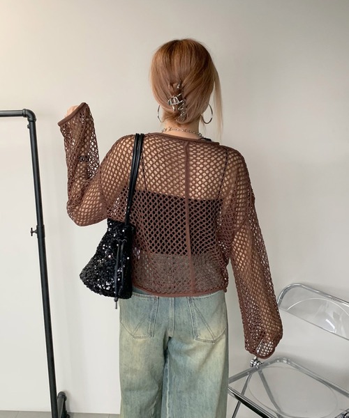 non-hedge(ノンヘッジ)の「透かし編みニットトップス(ニット/セーター・レディース・ブラウン/オフホワイト/チャコールグレー/ブラック・FREE)」の14枚目の写真