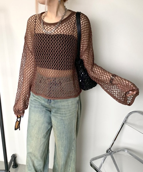 non-hedge(ノンヘッジ)の「透かし編みニットトップス(ニット/セーター・レディース・ブラウン/オフホワイト/チャコールグレー/ブラック・FREE)」の15枚目の写真