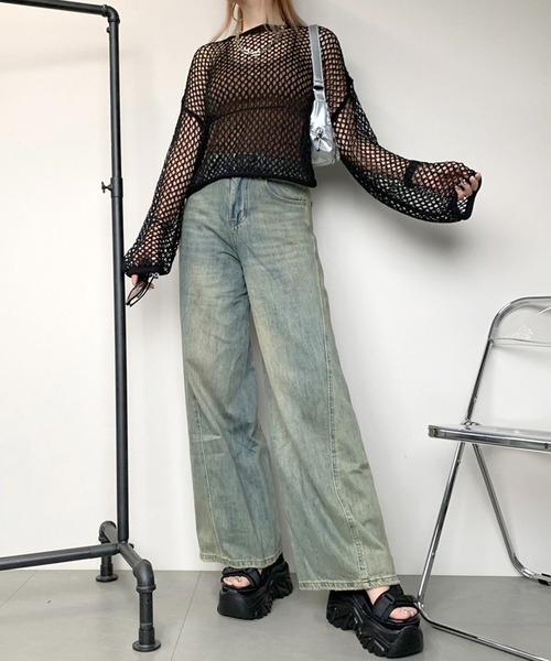non-hedge(ノンヘッジ)の「透かし編みニットトップス(ニット/セーター・レディース・ブラウン/オフホワイト/チャコールグレー/ブラック・FREE)」の16枚目の写真