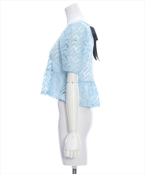 clear（クリア）の「バックリボンパフスリーブレースブラウス［花柄 フェミニン シースルー］≪再入荷≫（シャツ/ブラウス・レディース・サックスブルー/ピンクベージュ/ライトベージュ・F）」の10枚目の写真