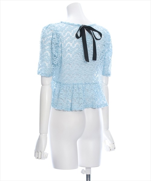 clear（クリア）の「バックリボンパフスリーブレースブラウス［花柄 フェミニン シースルー］≪再入荷≫（シャツ/ブラウス・レディース・サックスブルー/ピンクベージュ/ライトベージュ・F）」の9枚目の写真