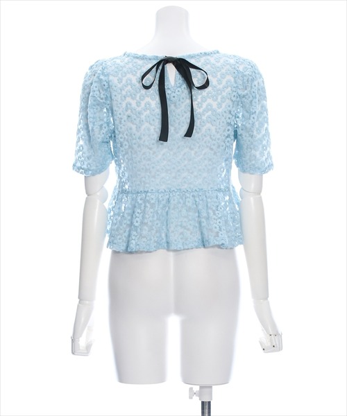 clear（クリア）の「バックリボンパフスリーブレースブラウス［花柄 フェミニン シースルー］≪再入荷≫（シャツ/ブラウス・レディース・サックスブルー/ピンクベージュ/ライトベージュ・F）」の8枚目の写真