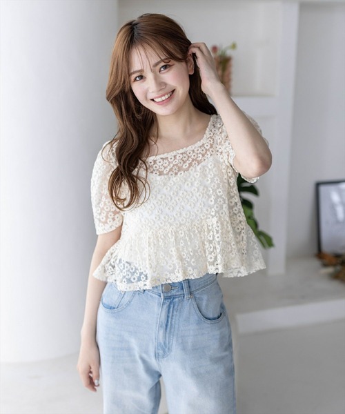 clear（クリア）の「バックリボンパフスリーブレースブラウス［花柄 フェミニン シースルー］≪再入荷≫（シャツ/ブラウス・レディース・サックスブルー/ピンクベージュ/ライトベージュ・F）」の12枚目の写真