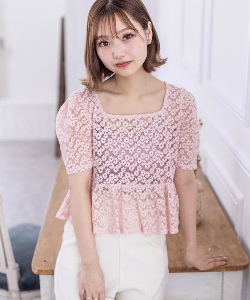 clear（クリア）の「バックリボンパフスリーブレースブラウス［花柄 フェミニン シースルー］≪再入荷≫（シャツ/ブラウス・レディース・サックスブルー/ピンクベージュ/ライトベージュ・F）」の22枚目の写真