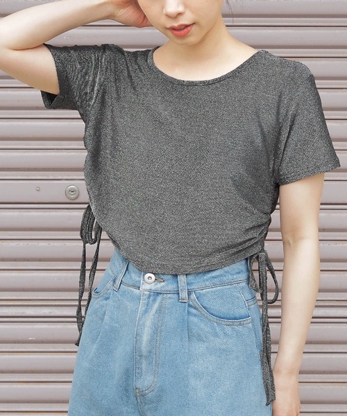 tiptop(ティップトップ)の「脇ドロストラメTシャツ(Tシャツ/カットソー・レディース・ブラック系その他/グレー/ブラック/アイボリー・FREE)」の3枚目の写真