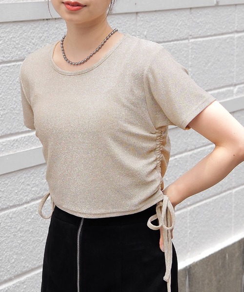 tiptop(ティップトップ)の「脇ドロストラメTシャツ(Tシャツ/カットソー・レディース・ブラック系その他/グレー/ブラック/アイボリー・FREE)」の1枚目の写真