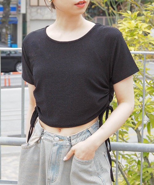 tiptop(ティップトップ)の「脇ドロストラメTシャツ(Tシャツ/カットソー・レディース・ブラック系その他/グレー/ブラック/アイボリー・FREE)」の8枚目の写真