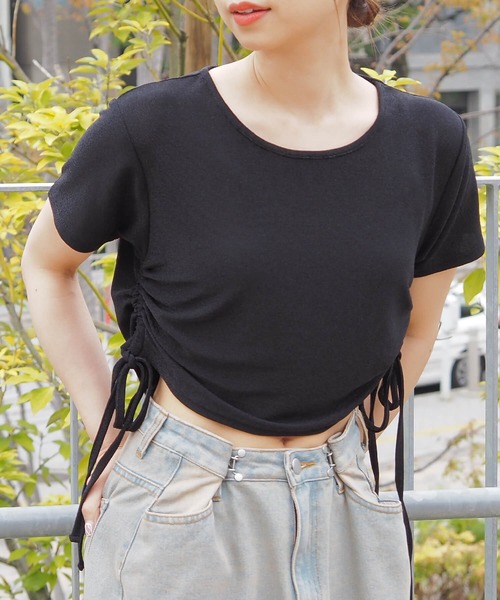 tiptop(ティップトップ)の「脇ドロストラメTシャツ(Tシャツ/カットソー・レディース・ブラック系その他/グレー/ブラック/アイボリー・FREE)」の9枚目の写真
