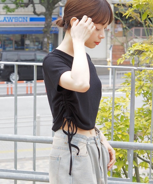 tiptop(ティップトップ)の「脇ドロストラメTシャツ(Tシャツ/カットソー・レディース・ブラック系その他/グレー/ブラック/アイボリー・FREE)」の11枚目の写真