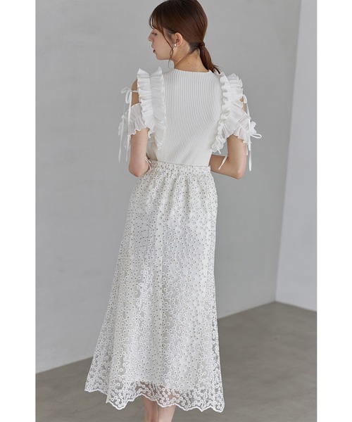 tocco closet(トッコ クローゼット)の「金糸入りフラワー刺繍セミマーメイドスカート(スカート・レディース・ピンク/オフホワイト・M)」の11枚目の写真