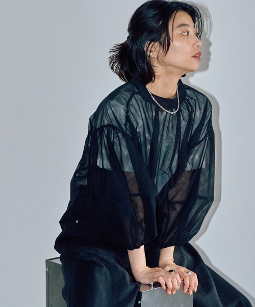 LIENCOEUR（リアンクール）の「シアーバルーンブラウス（キャミSET）（シャツ/ブラウス・レディース・ベージュ/ブラック・FREE）」の2枚目の写真