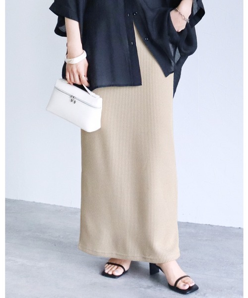 reca（レカ）の「ワッフルロングスカート（スカート・レディース・ブラック/グリーン/ベージュ/グリーン系その他/ブルー系/モカ・M/L）」の3枚目の写真