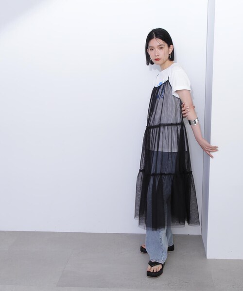 N.（N. Natural Beauty Basic）（エヌエヌナチュラルビューティーベーシック）の「◆チュールティアードキャミワンピース（ワンピース・レディース・クリーム/ブラック・MEDIUM）」の8枚目の写真