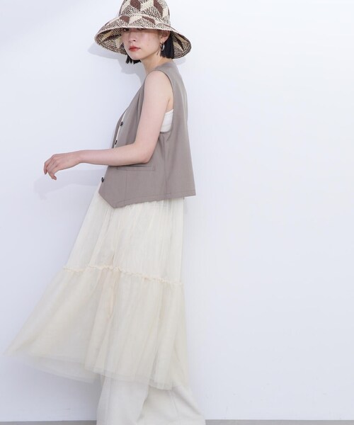 N.（N. Natural Beauty Basic）（エヌエヌナチュラルビューティーベーシック）の「◆チュールティアードキャミワンピース（ワンピース・レディース・クリーム/ブラック・MEDIUM）」の16枚目の写真