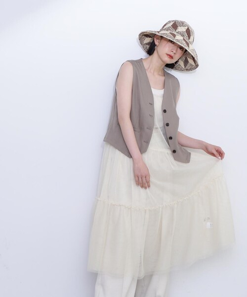 N.（N. Natural Beauty Basic）（エヌエヌナチュラルビューティーベーシック）の「◆チュールティアードキャミワンピース（ワンピース・レディース・クリーム/ブラック・MEDIUM）」の18枚目の写真