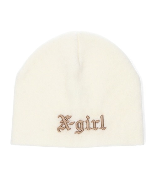 X-girl（エックスガール）の「OLD ENGLISH LOGO BEANIE（ニットキャップ/ビーニー・レディース・ホワイト/ブラック・ONE SIZE）」の2枚目の写真