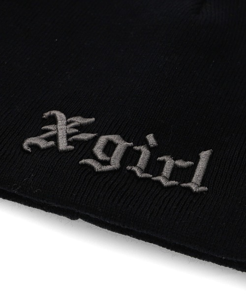 X-girl（エックスガール）の「OLD ENGLISH LOGO BEANIE（ニットキャップ/ビーニー・レディース・ホワイト/ブラック・ONE SIZE）」の5枚目の写真