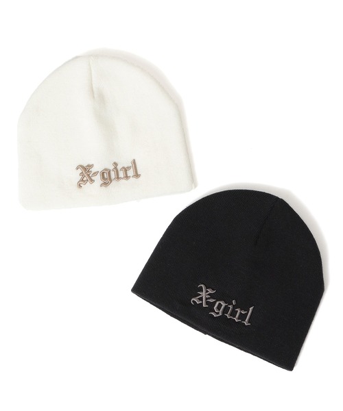 X-girl（エックスガール）の「OLD ENGLISH LOGO BEANIE（ニットキャップ/ビーニー・レディース・ホワイト/ブラック・ONE SIZE）」の3枚目の写真
