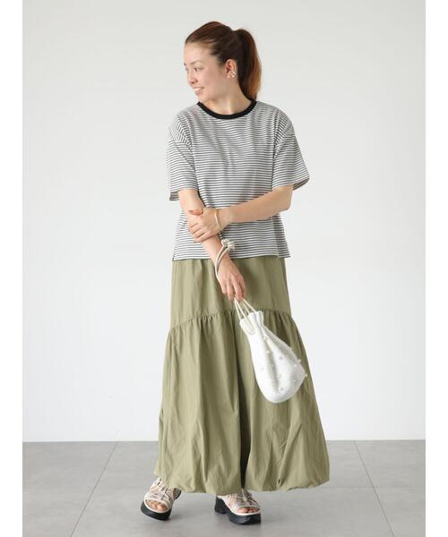 Lugnoncure（ルノンキュール）の「【接触冷感】細ボーダーTシャツ（Tシャツ/カットソー・レディース・ブラック/ベージュ/オフホワイト・F）」の5枚目の写真