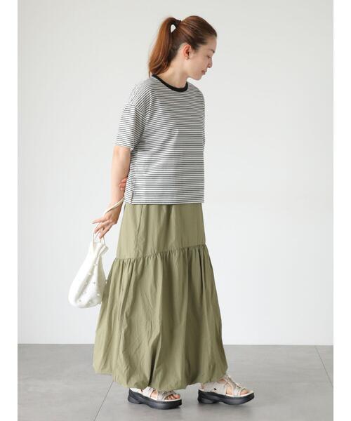 Lugnoncure（ルノンキュール）の「【接触冷感】細ボーダーTシャツ（Tシャツ/カットソー・レディース・ブラック/ベージュ/オフホワイト・F）」の6枚目の写真