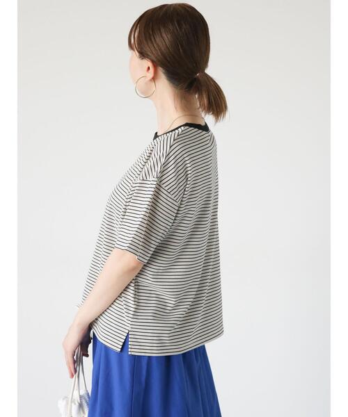 Lugnoncure（ルノンキュール）の「【接触冷感】細ボーダーTシャツ（Tシャツ/カットソー・レディース・ブラック/ベージュ/オフホワイト・F）」の18枚目の写真