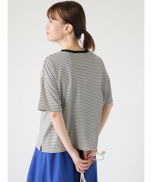 Lugnoncure（ルノンキュール）の「【接触冷感】細ボーダーTシャツ（Tシャツ/カットソー・レディース・ブラック/ベージュ/オフホワイト・F）」の19枚目の写真
