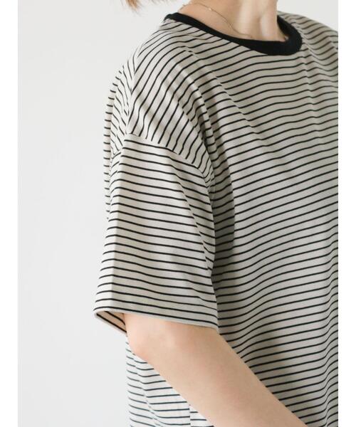 Lugnoncure（ルノンキュール）の「【接触冷感】細ボーダーTシャツ（Tシャツ/カットソー・レディース・ブラック/ベージュ/オフホワイト・F）」の21枚目の写真